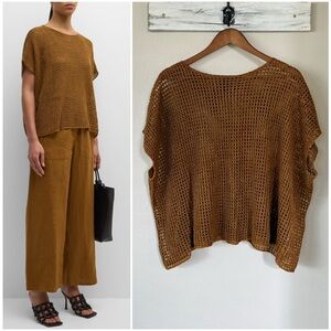 EILEEN FISHER S Organic Linen Delave Bateau Neck Top in Bronze • Open Stitch